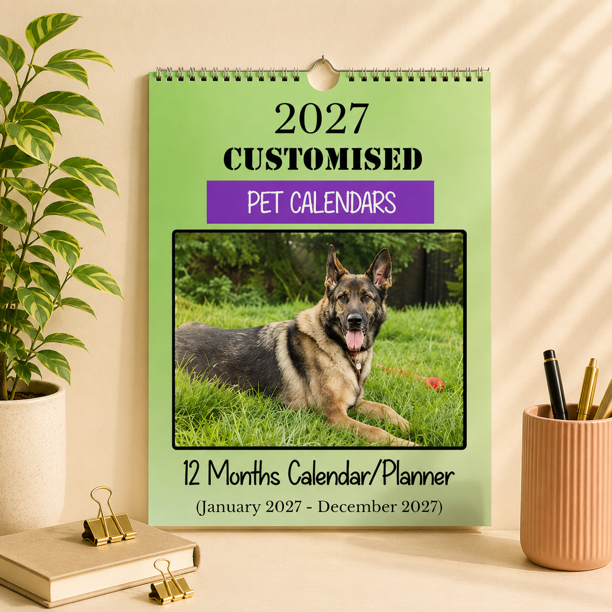 Personalized desktop calendar – German Shepherd dog calendar template
