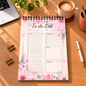 Floral To Do List Planner – Pink Floral Design