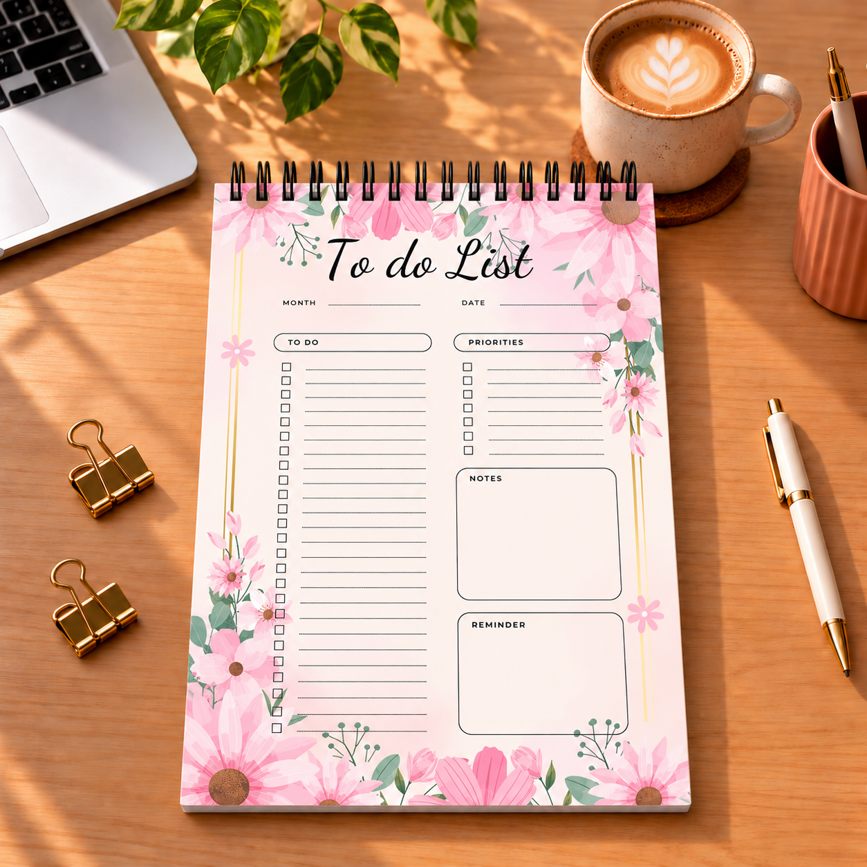 Floral To Do List Planner – Pink Floral Design