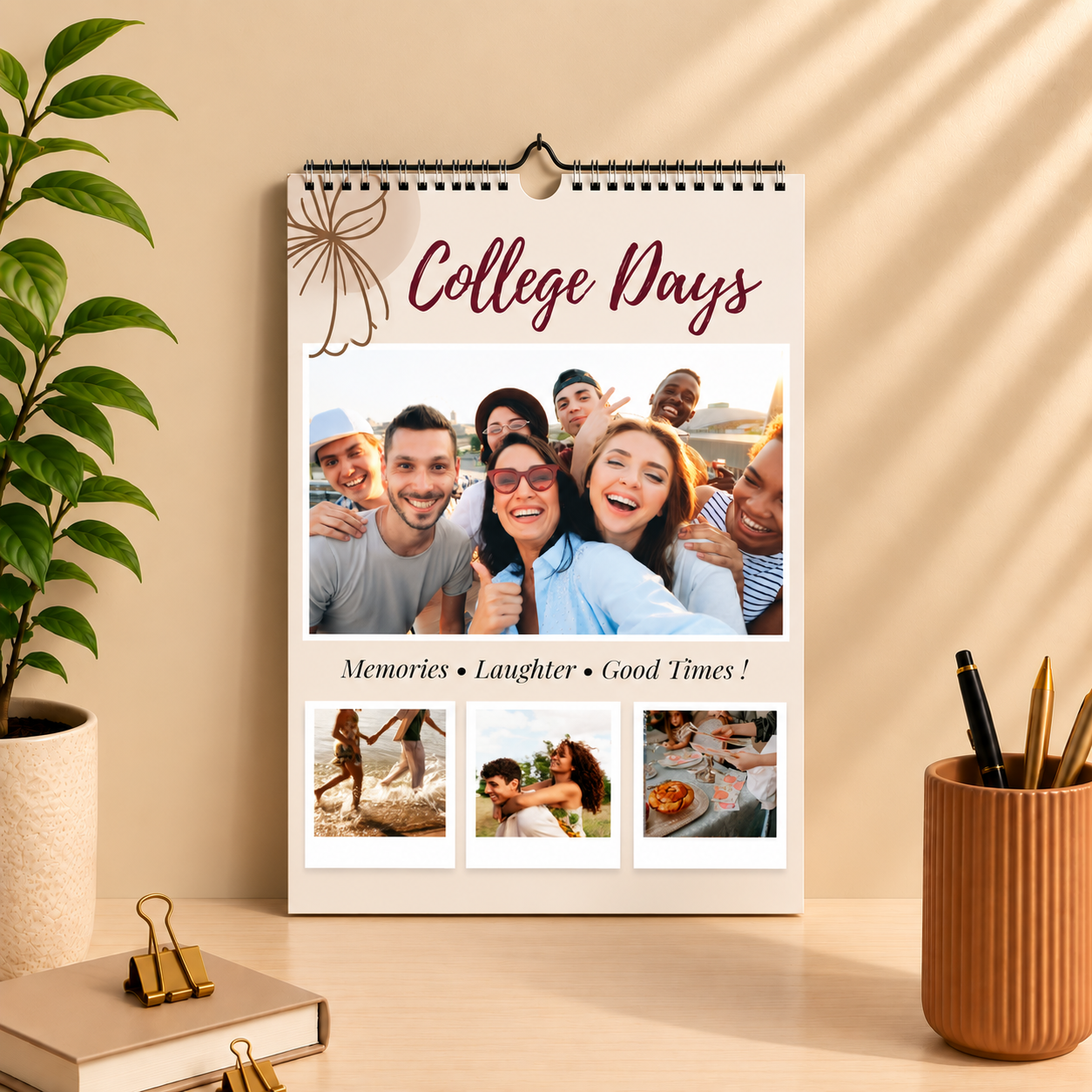 Personalized wall calendar with college memories